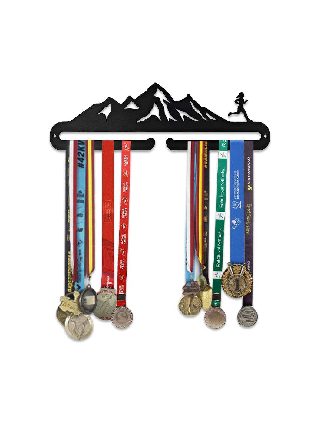 Naishahmoinen polkujuoksu mitaliteline, vuori- ja polkujuoksuteemainen teräksinen mitalihenkari